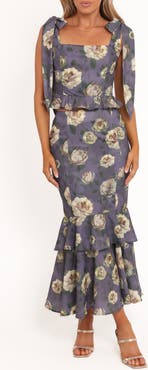 Petal & Pup Luna Floral Crop Peplum Tank & High Waist Skirt Set