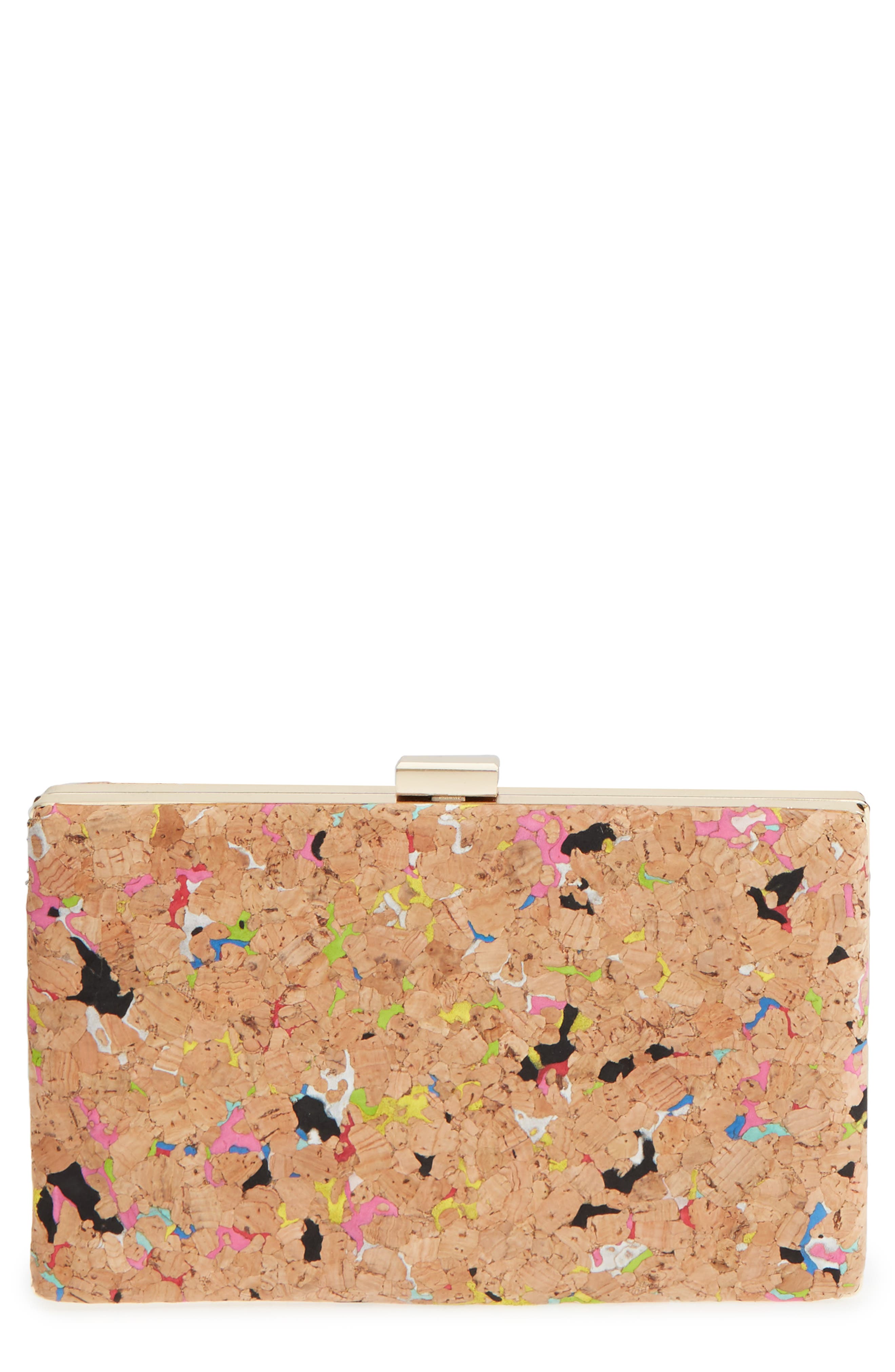 Rainbow Fleck Cork Minaudière, Main, color, MULTI