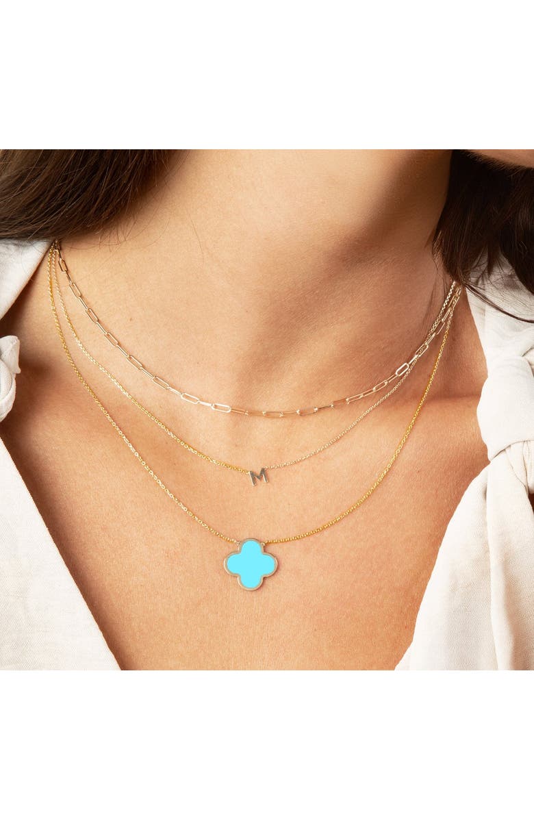 The Lovery Fine Jewelry Extra Large Turquoise Single Clover Necklace, Alternate, color, Turquoise