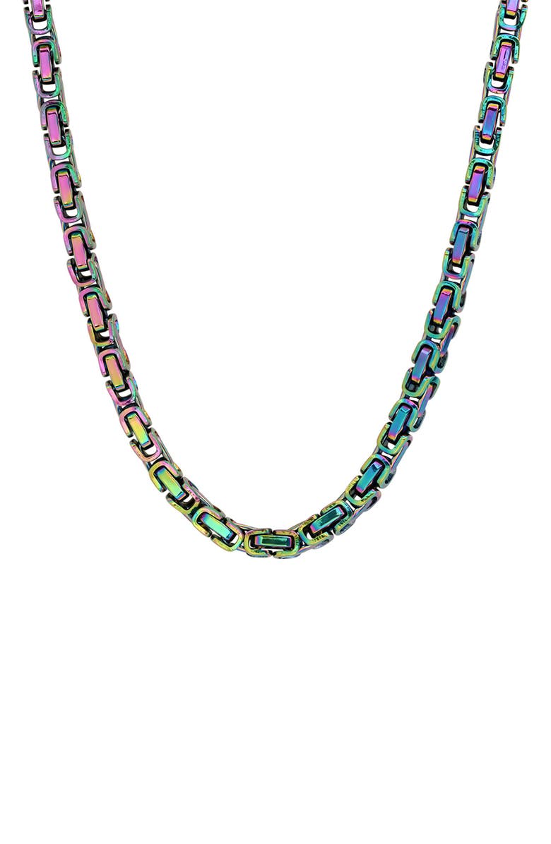 HMY JEWELRY Men's Rainbow IP Stainless Steel Chain Link Necklace, Alternate, color, Multi