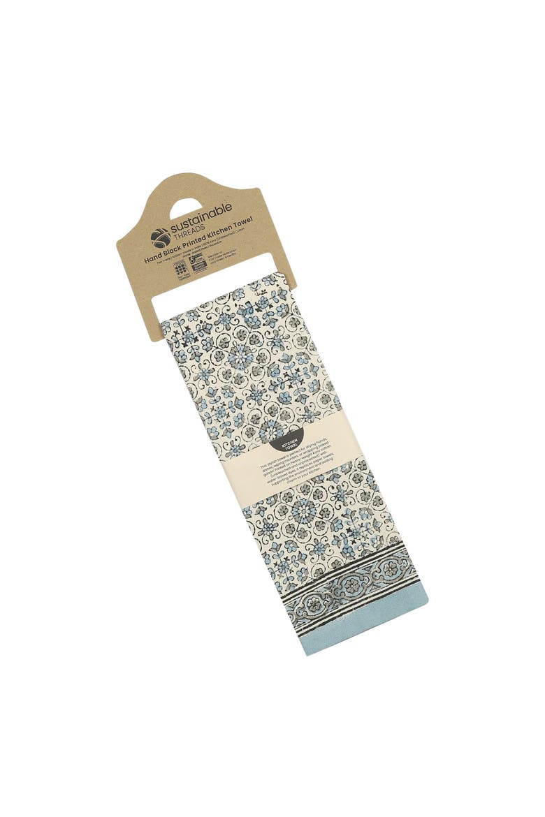 Lily - Hand Block Printed Kitchen Towel, Main, color, River