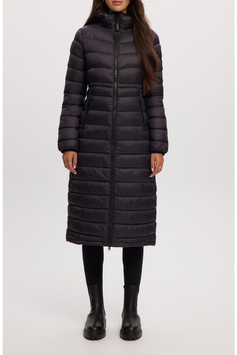 Ivy Lightweight Long Puffer Coat, Main, color, BLACK
