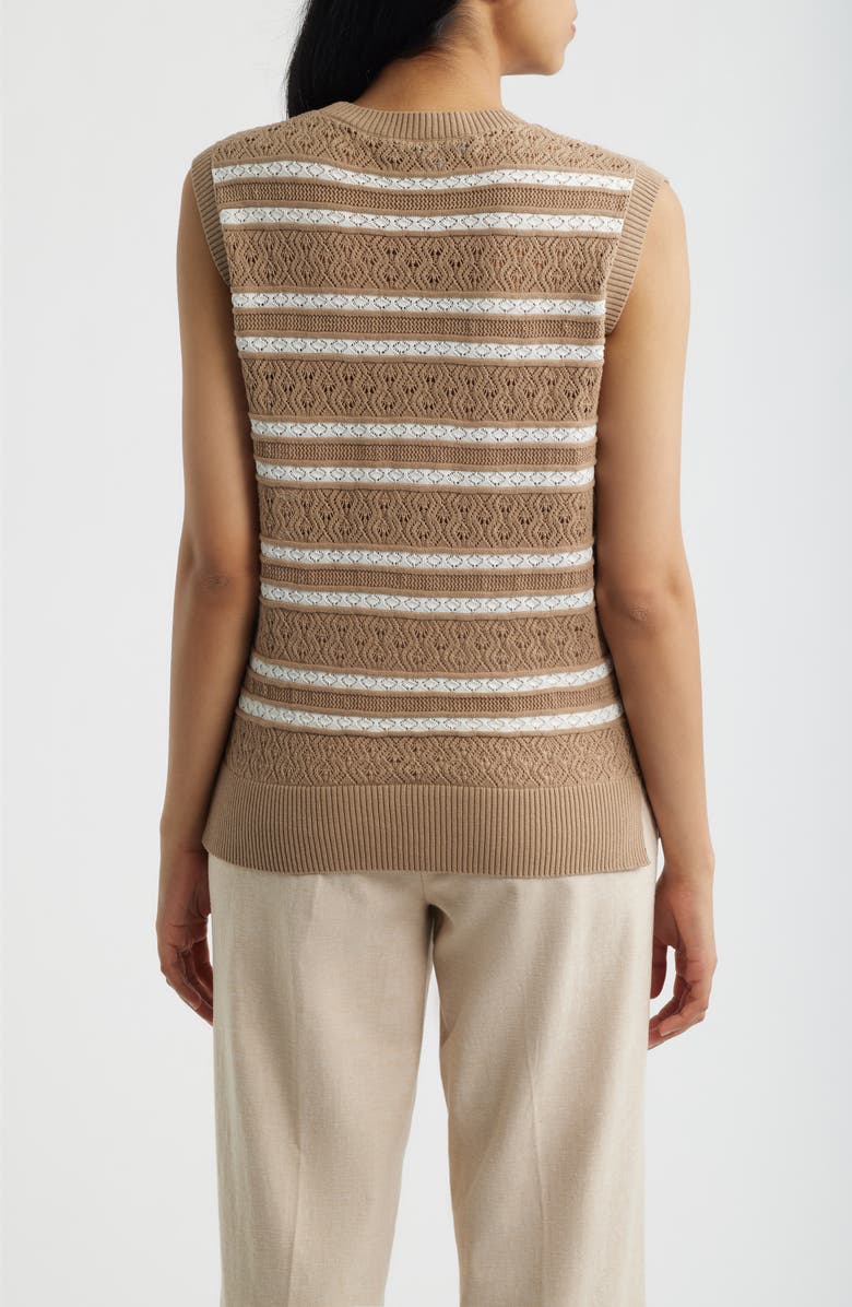 Bernardo Stripe Sleeveless Sweater, Alternate, color, Almond Buff/ Bright White