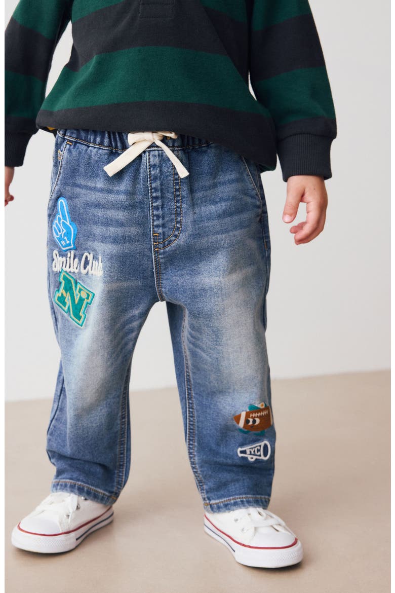 Kids' Character Patch Pull-On Jeans, Alternate, color, BLUE