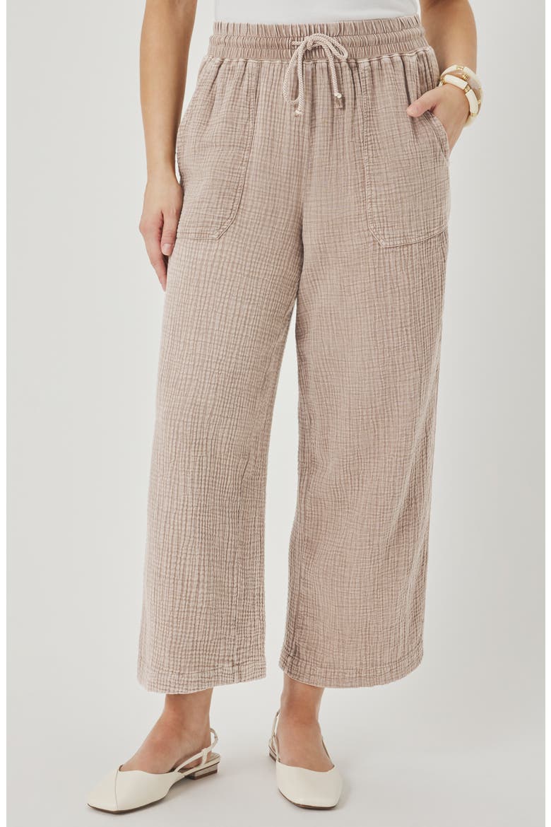 Ava Cotton Gauze Drawstring Pants, Main, color, LIGHT WICKER BROWN