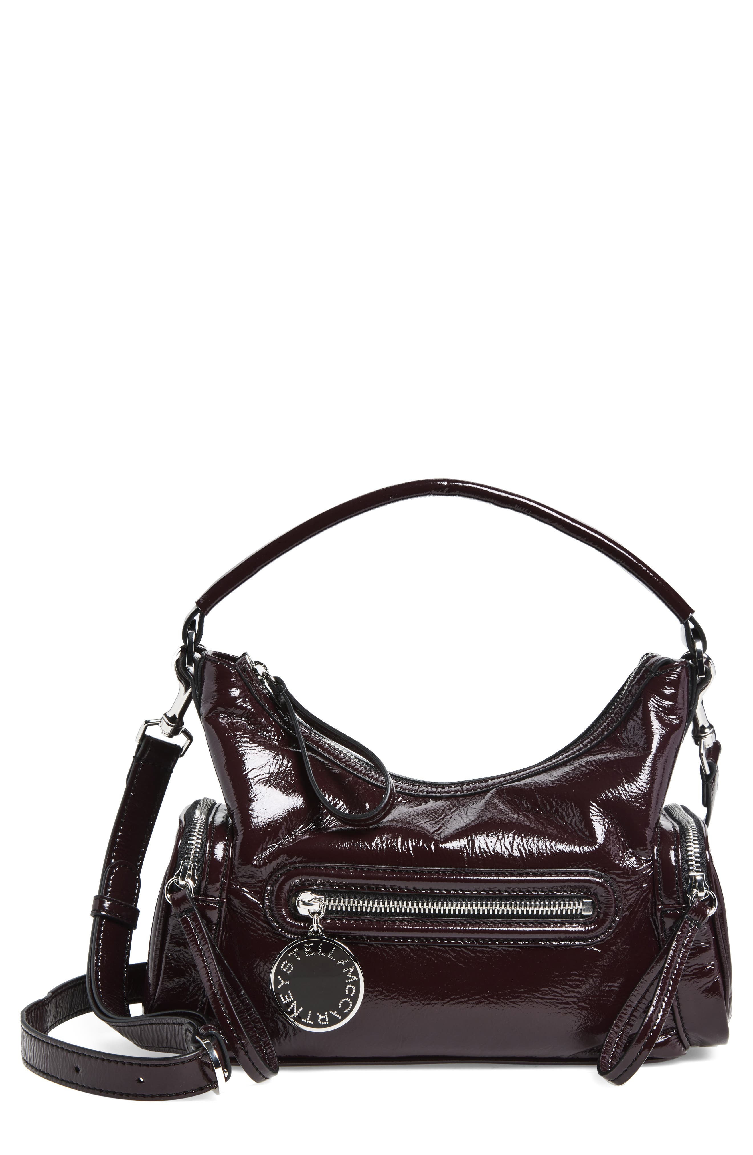 Stella McCartney Small Dartmoor Crinkled Patent Faux Leather Shoulder Bag, Main, color, Shiraz