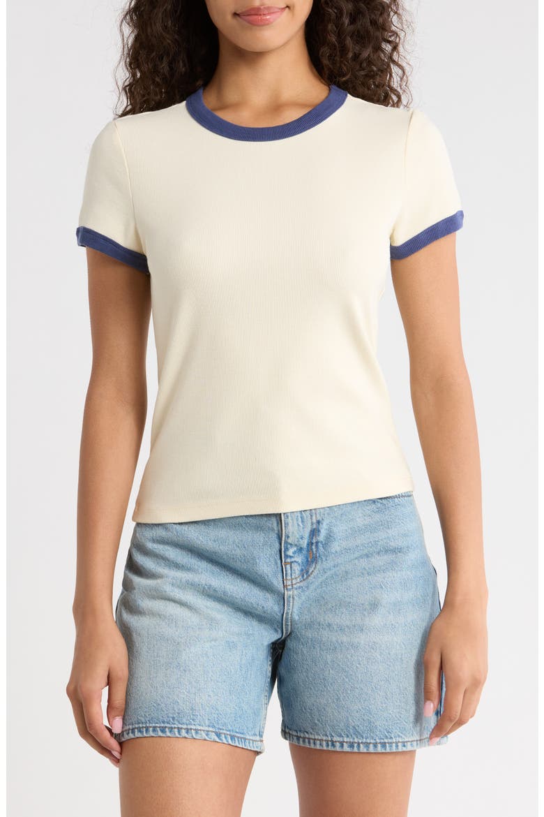Lexi Rib Ringer T-Shirt, Main, color, CREAM AND BAY BLUE