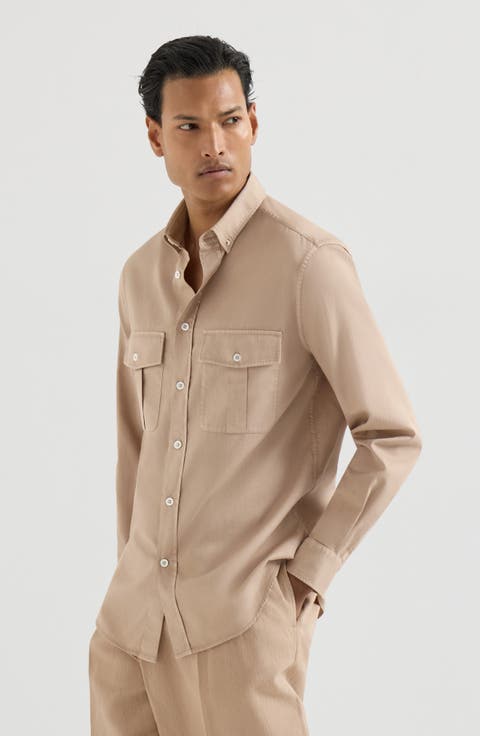 Garment-dyed cotton and linen shirt