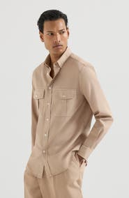Brunello Cucinelli Garment-dyed shirt in cotton twill with chest pockets and button-down collar