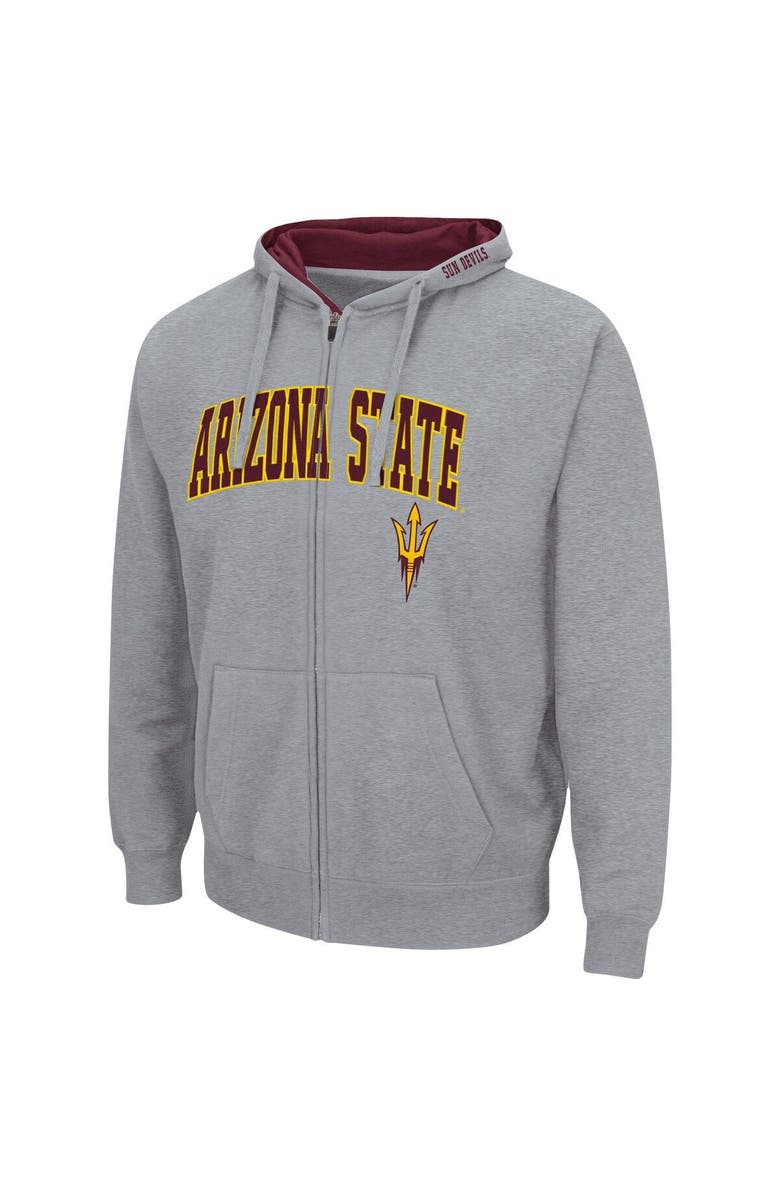 COLOSSEUM Men's Colosseum Heathered Gray Arizona State Sun Devils Arch & Logo 3.0 Full-Zip Hoodie, Alternate, color, 