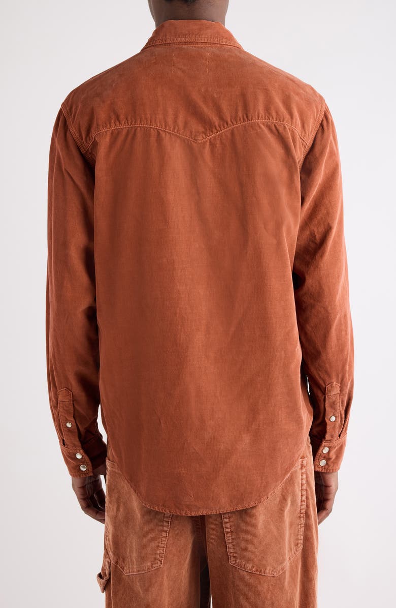 Isabel Marant Vasco Corduroy Snap-Up Shirt, Alternate, color, Rust