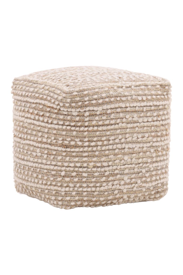Ysella Wool & Jute Pouf, Main, color, Ivory