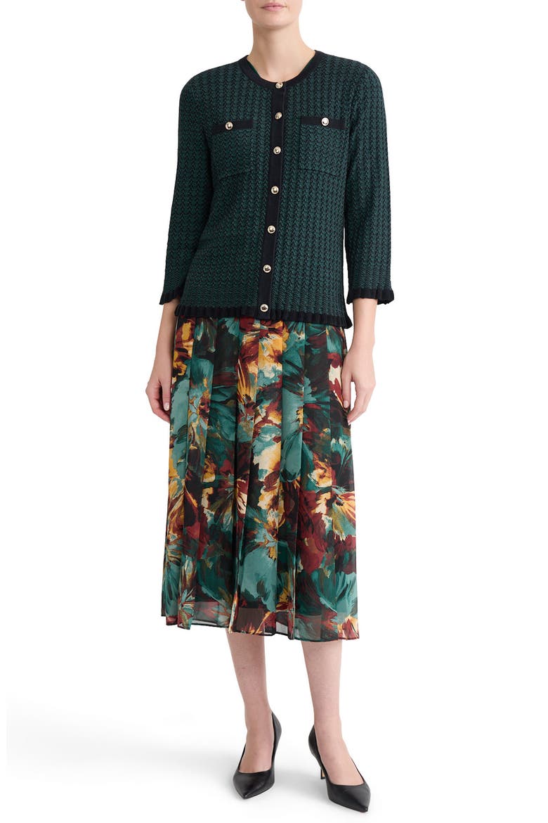 Two-Tone Stitch Cardigan, Alternate, color, BLACK/ EVERGREEN