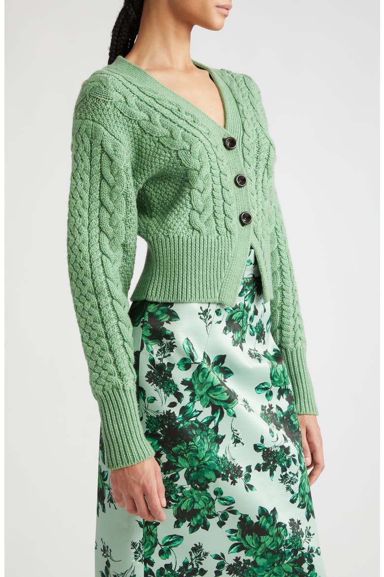 Jacks Cable Knit Wool V-Neck Cardigan, Alternate, color, GREEN MELANGE