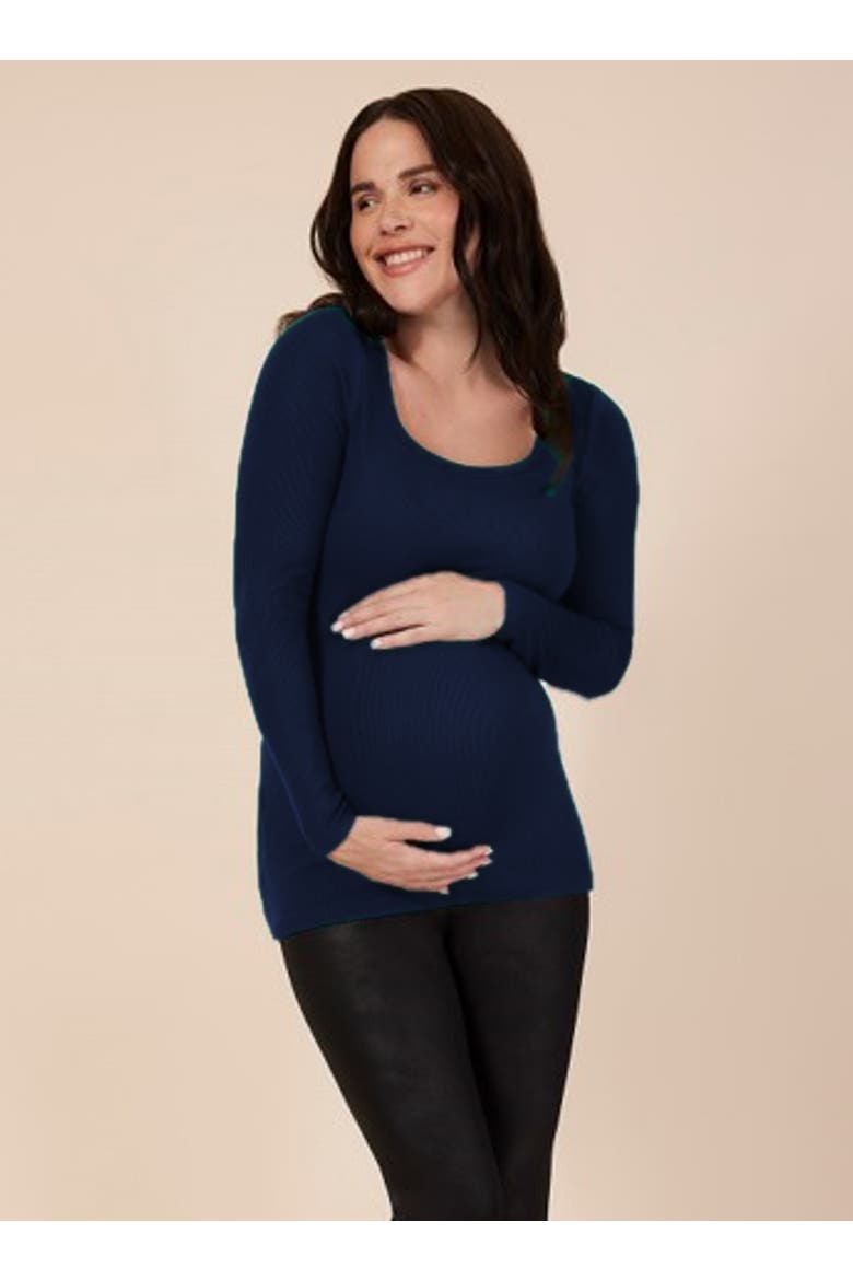 Square Neck Rib Knit Long Sleeve Tee, Alternate, color, Peacoat