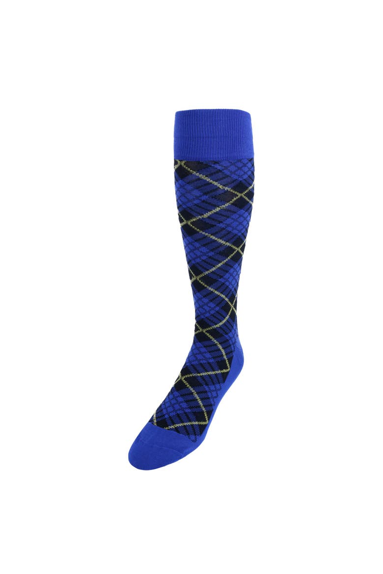 Finn Tartan Plaid Over The Calf Mercerized Cotton Socks, Main, color, Blue, Navy, Plaid
