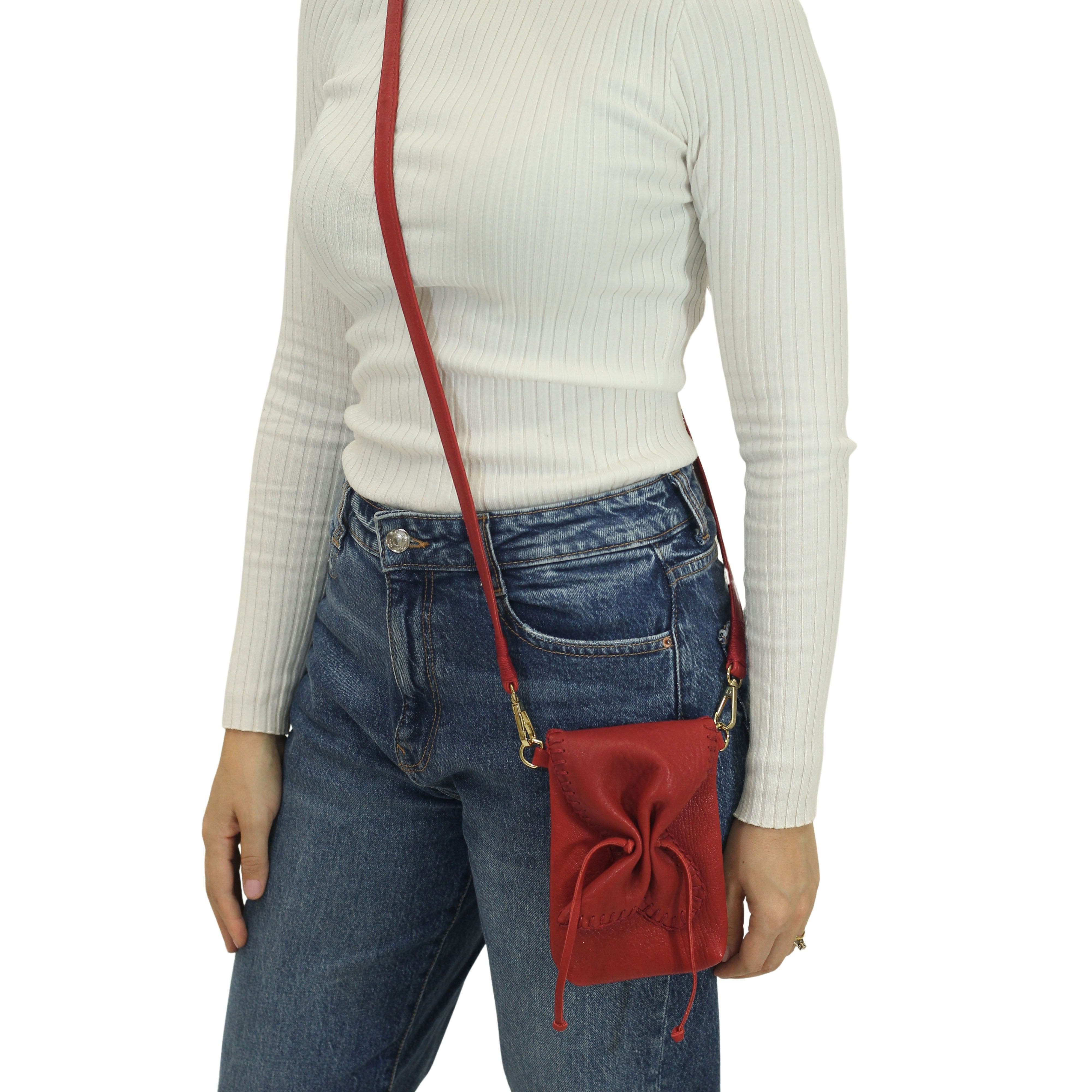 Cell Phone Butterly Lambskin Leather Bag, Alternate, color, Red