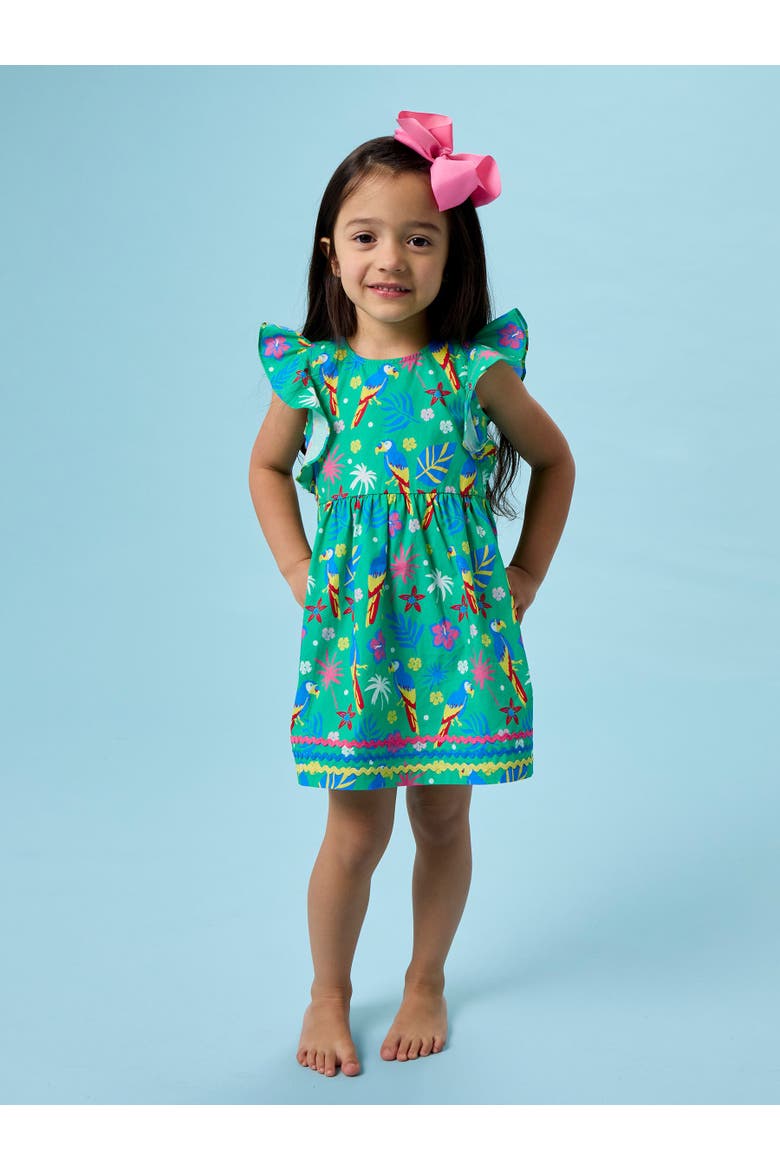 Woven Butterfly Sleeve Bow Dress, Alternate, color, Parrot Palms