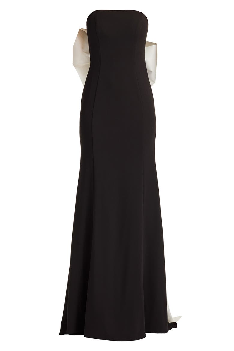 Bow Strapless Crepe Taffeta Gown, Alternate, color, BLACK/ IVORY