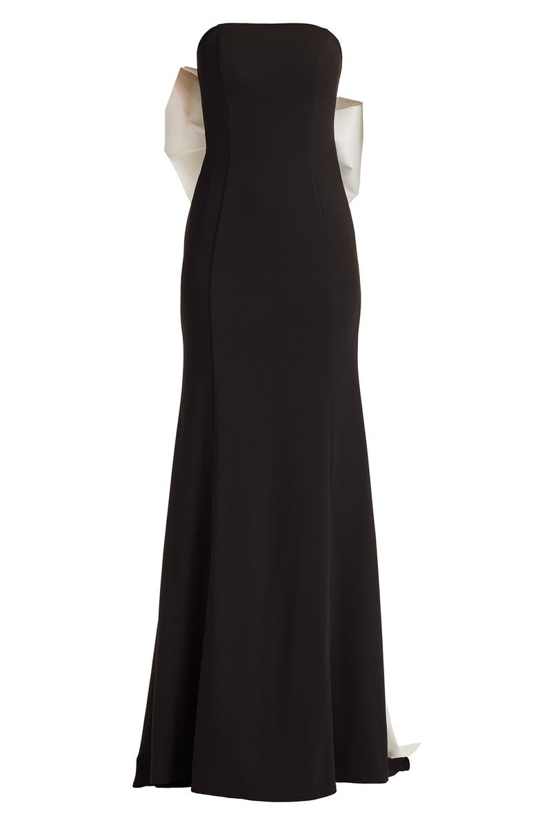 Tadashi Shoji Bow Strapless Crepe Taffeta Gown, Alternate, color, Black/ Ivory