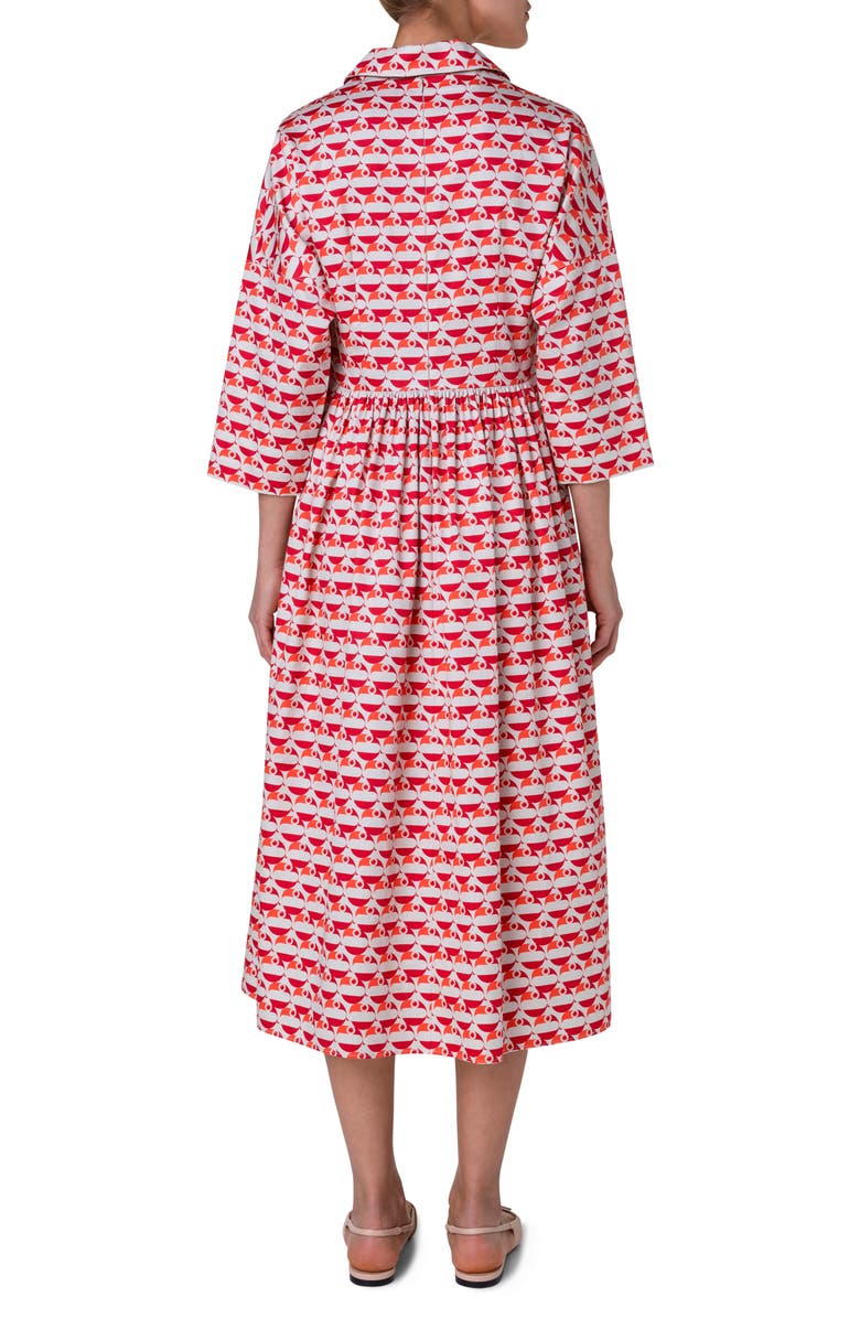 Akris punto Flamingo Dot Print Long Sleeve Cotton Midi Dress, Alternate, color, 