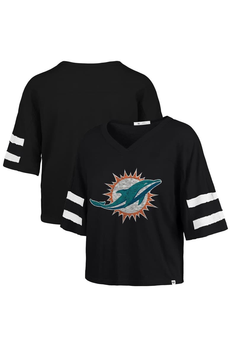 Women's '47 Black Miami Dolphins Premier Scout Cropped V-Neck T-Shirt, Alternate, color, Black