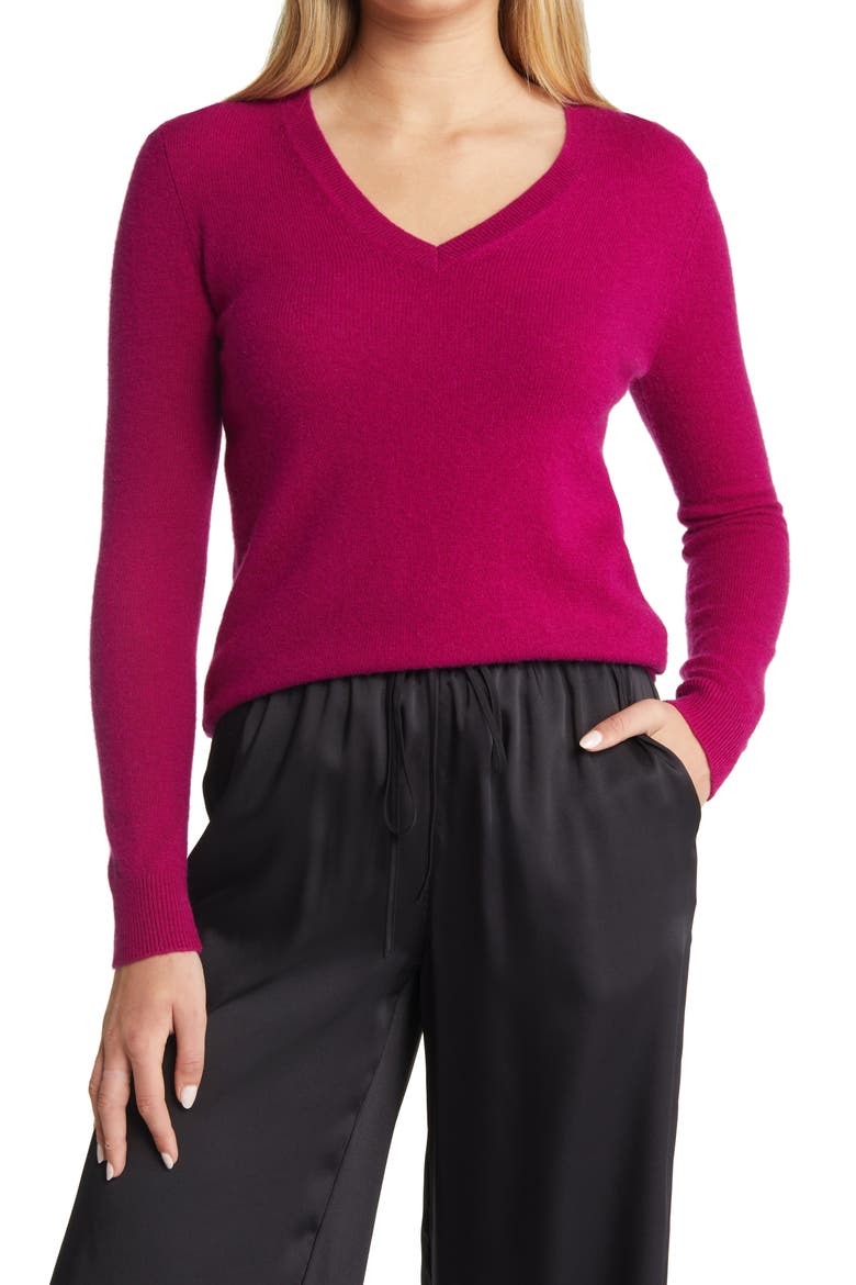 Cashmere Essential V-Neck Sweater, Main, color, PLUMIER