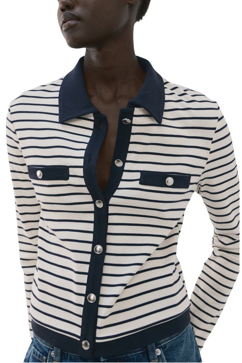 Stripe Cotton Cardigan, Main, color, NAVY