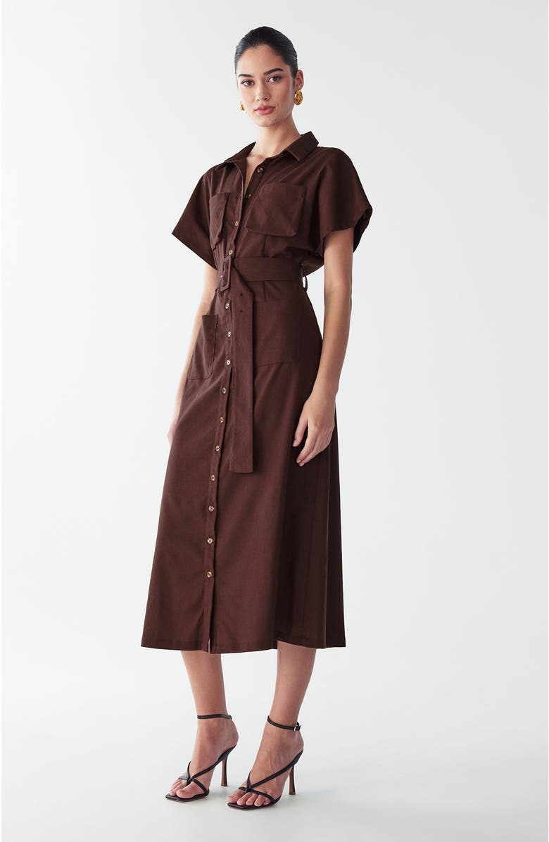 WILLA Zel Midi Dress, Alternate, color, Chocolate