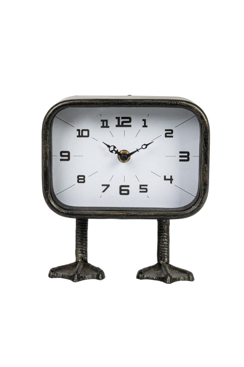 7.75-Inches Metal Standing Clock with Duck Feet, Gunmetal Finish, Alternate, color, Black