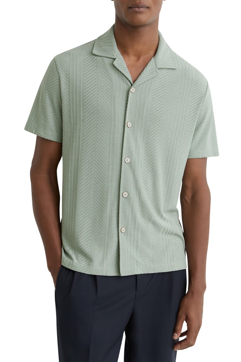 Frederick Textured Stripe Camp Shirt, Main, color, MINT GREEN
