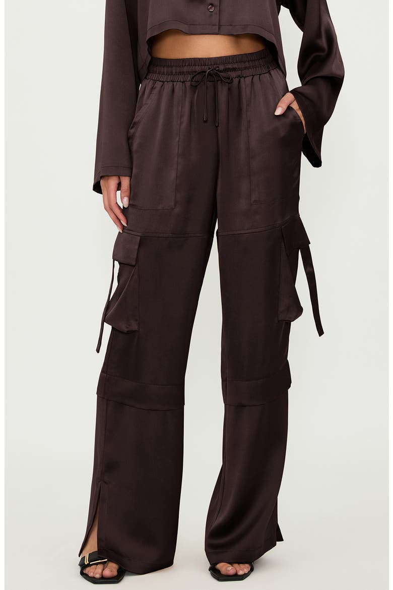 Gianna Drawstring Wide Leg Cargo Pants, Main, color, JAVA SATIN