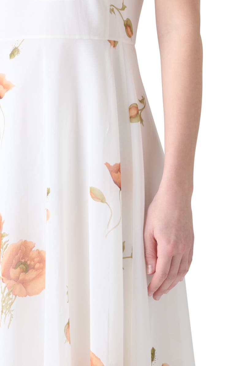 Akris Poppy Print Sleeve Cotton Midi Dress, Alternate, color, Ecru-Terra