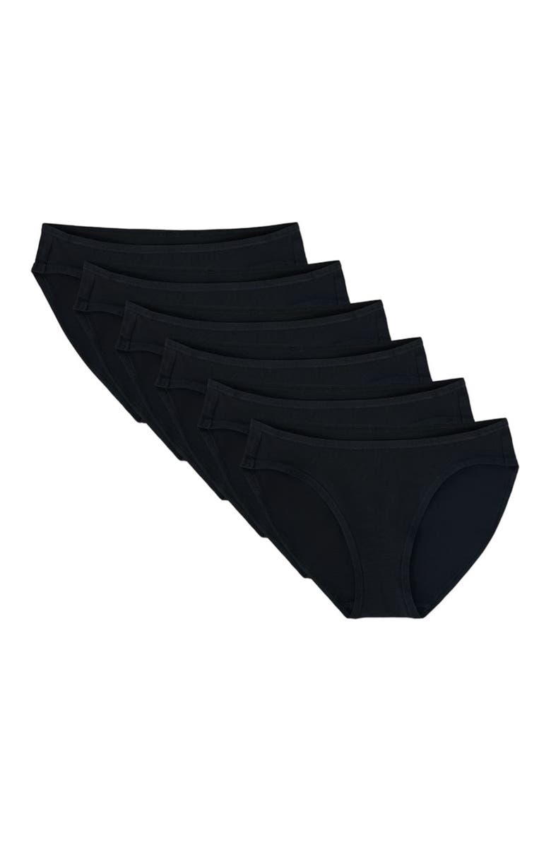 Pact Organic Cotton Everyday Classic Fit Bikini 6-Pack, Alternate, color, Black