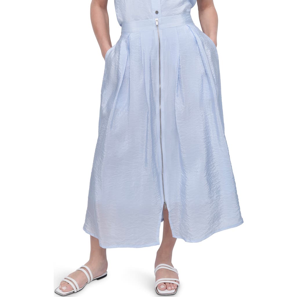 Shop Dkny Zip Front Crinkled Satin Skirt In Skyway Blue
