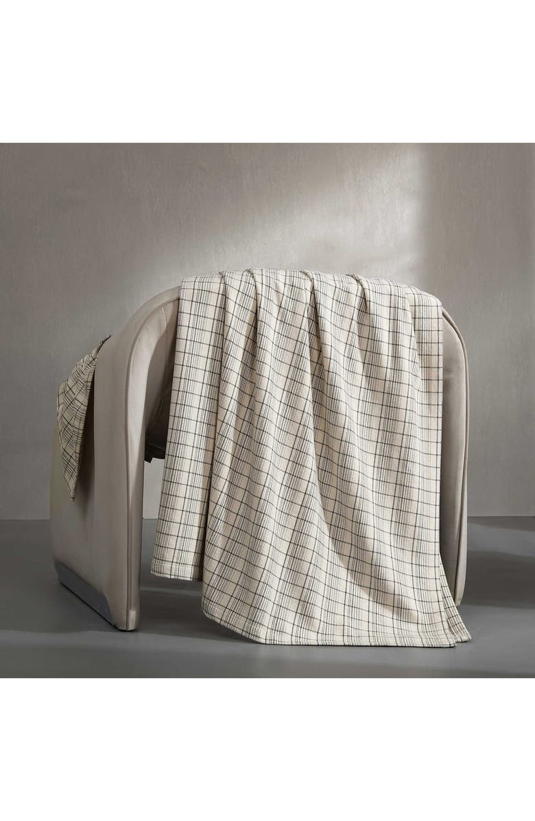 Calvin Klein Dot Dash Plaid Bed Blanket, Alternate, color, Medium Beige