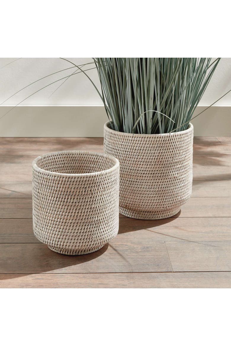 Burma Rattan Cachepots Large Set Of 2, Alternate, color, White