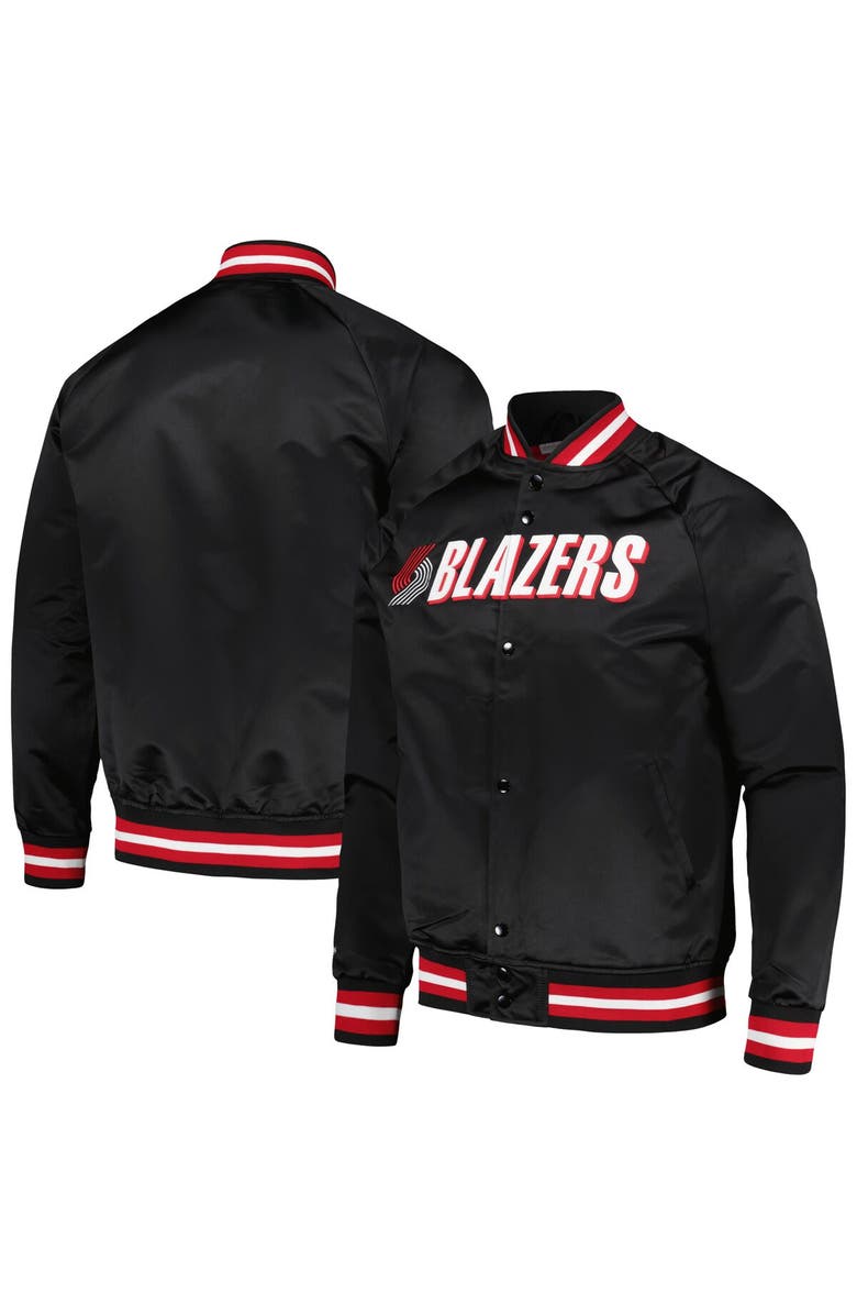 Mitchell & Ness Men's Mitchell & Ness Black Portland Trail Blazers Hardwood Classics  Throwback Wordmark Raglan Full-Snap Jacket, Main, color, 