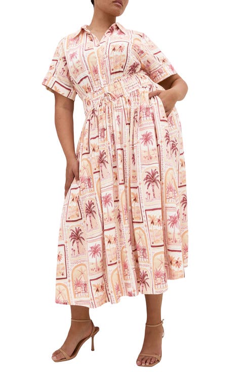 Lana Postcard Print Maxi Shirtdress (Plus)