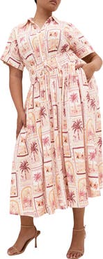 City Chic Lana Postcard Print Maxi Shirtdress