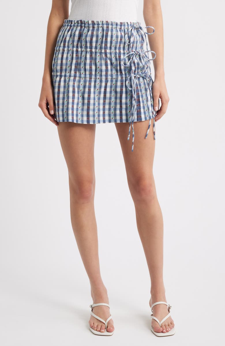 Damson Madder Este Tiered Organic Cotton Miniskirt, Main, color, Navy