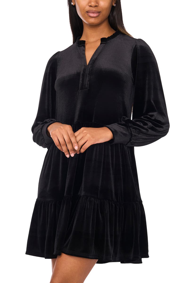 Halogen<sup>®</sup> Velvet Long Sleeve Tiered Minidress, Alternate, color, Rich Black