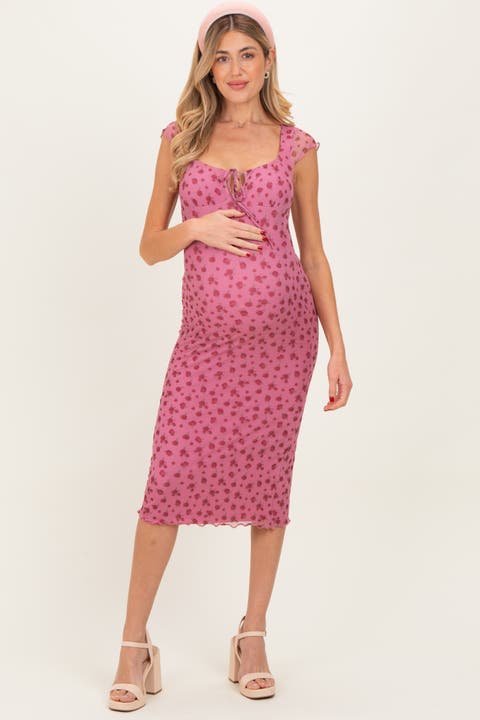 Floral Mesh Front Tie Cutout Midi Dress