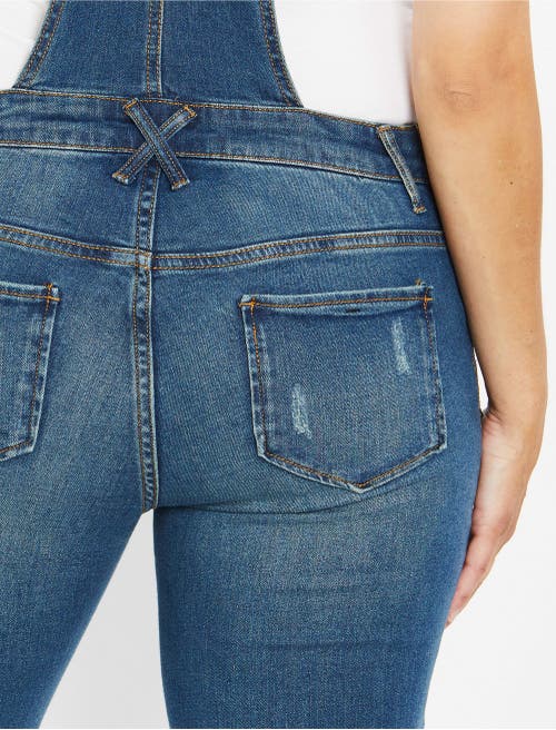 Motherhood Maternity Indigo Blue Side-panel Letdown Skinny Ankle Denim Overalls In Blue