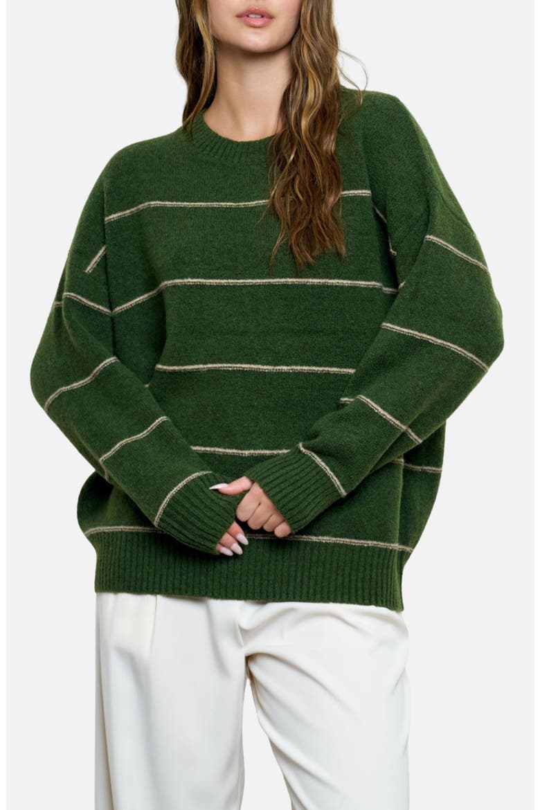 Stripe Crewneck Sweater, Main, color, HUNTER GREEN