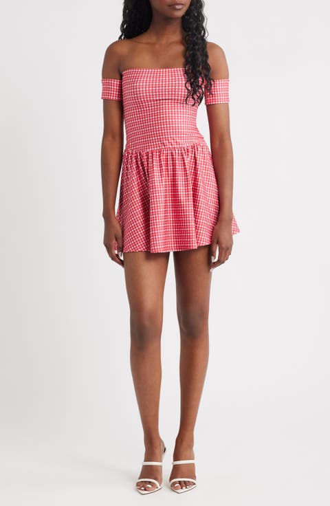 The Kat Off the Shoulder Gingham Minidress
