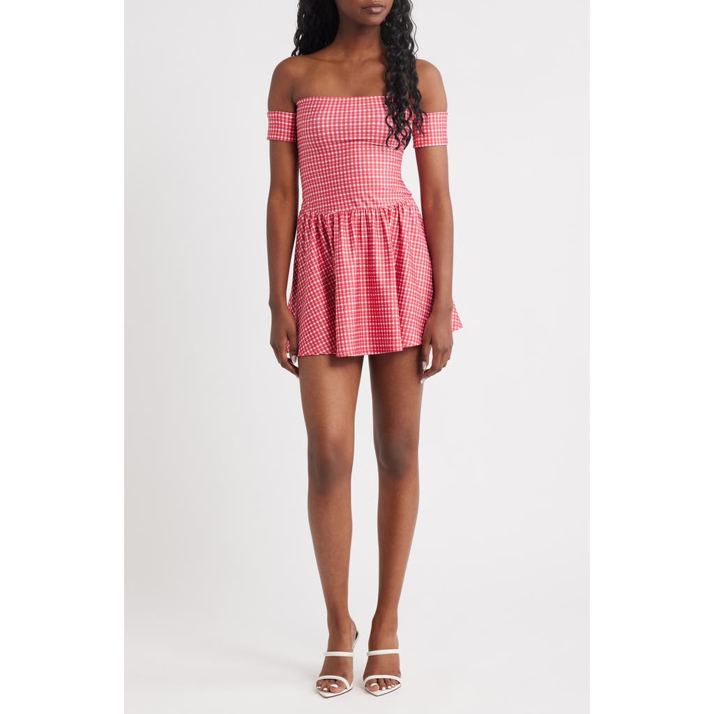 Bella Venice The Kat Off The Shoulder Gingham Minidress In Pink