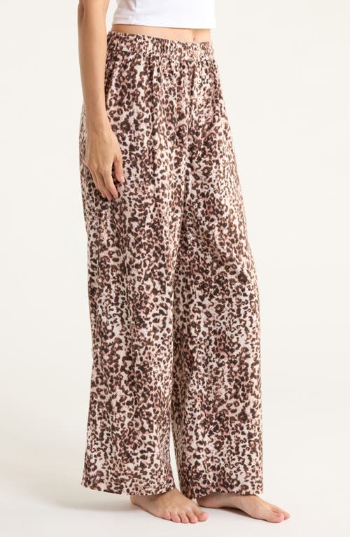 Open Edit Print Flannel Boxer Pajama Pants In Brown