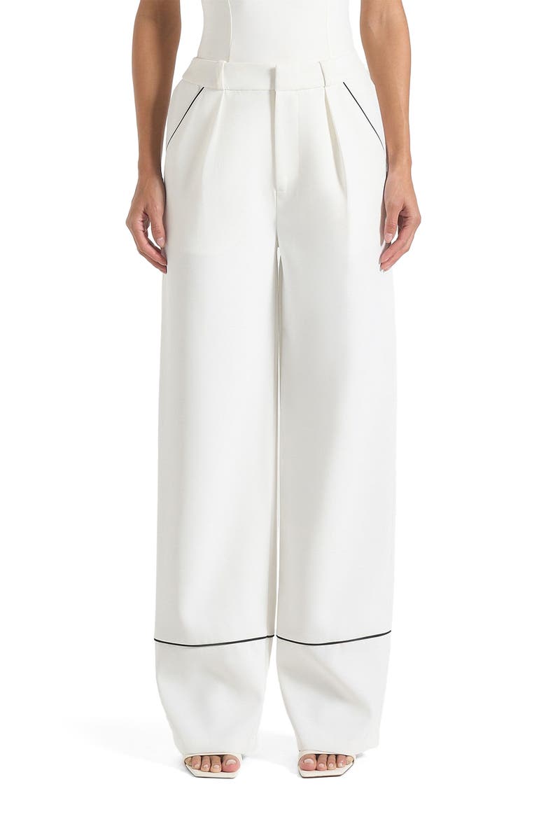 Mina Contrast Piped Pleated Trousers, Alternate, color, White/Black