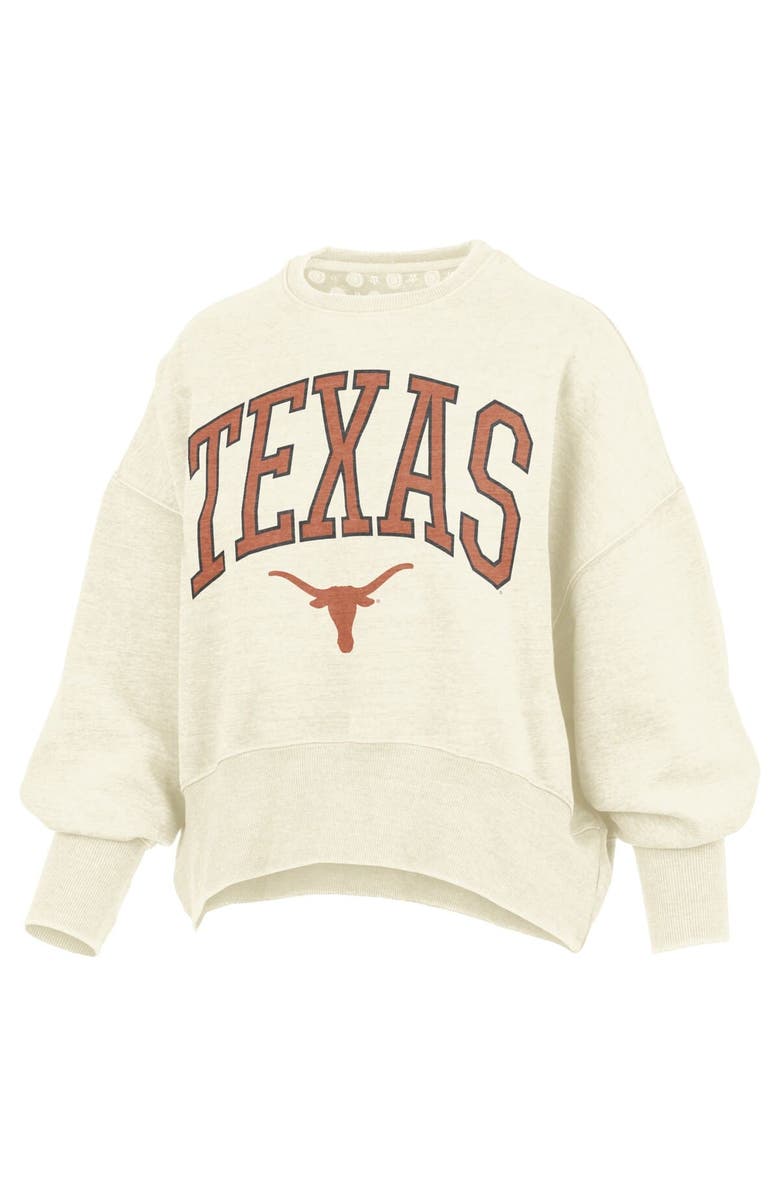 PRESSBOX Women's Pressbox Natural Texas Longhorns Oversized Waist-Length Crewneck Sweatshirt, Alternate, color, 